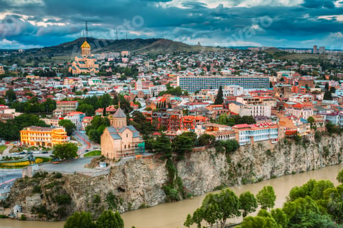 Preview: Tbilisi, Georgia. Scenic View Cityscape Of Summer Old Town. Mete