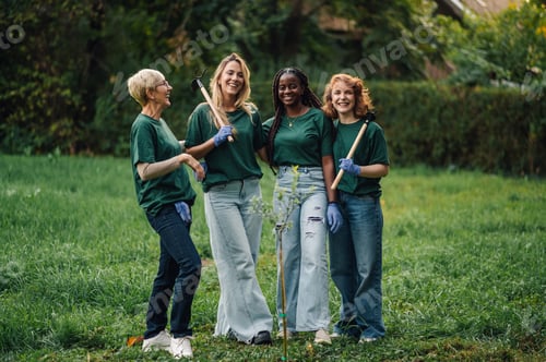 Preview: Group of volunteers planting trees in the park