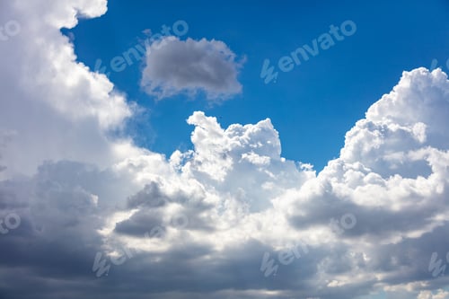 Preview: Cloud on blue sky background. Fluffy cumulus white and grey color cloudscape