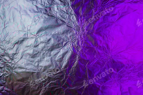 Preview: Purple white metallic background made of neon lights foil. Trendy duotone texture