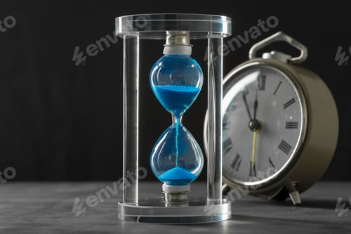Preview: Time is passing. Blue hourglass close up