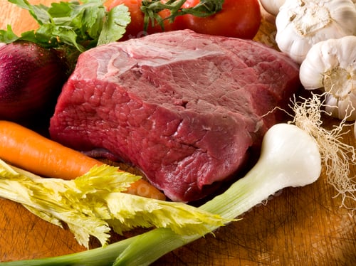 Preview: meat with vegetables ingredients over cutting board