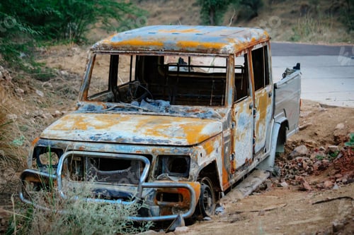 Preview: Abandoned and burnt-out car.