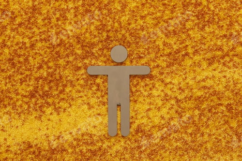 Preview: Washroom sign for men against a yellow rusty background under the lights