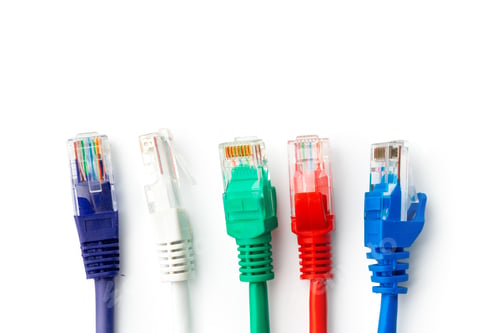 Preview: Colorful network cables switch on white background