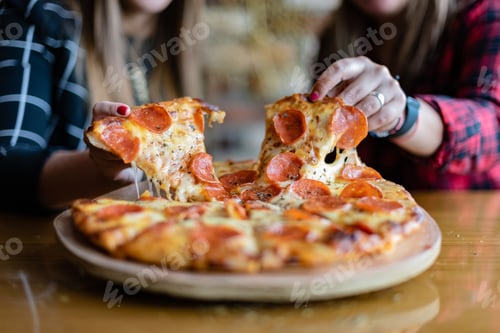Preview: Two friends eating pepperoni pizza