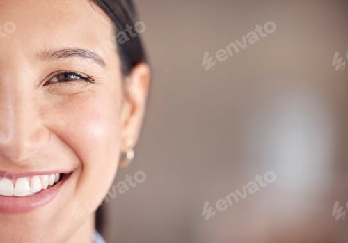 Preview: Closeup portrait of a mixed race unrecognizable woman eye with perfect eyebrows and natural looking