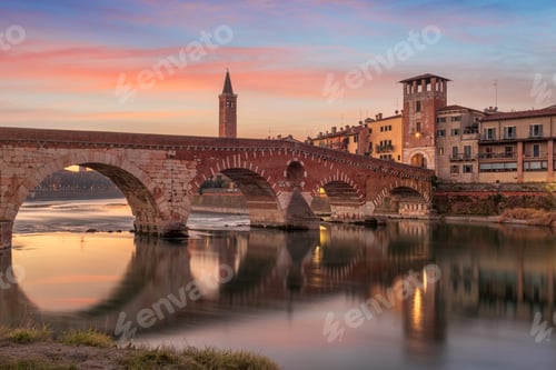 Preview: Verona, Italy Town Skyline on the Adige River with Ponte Pietra
