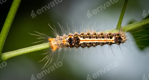 Preview: a cater cater is crawling on the green stem of a plant
