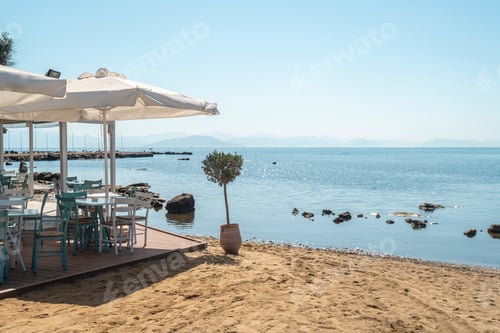 Preview: Greece, Corfu island, Restaurant on sandy beach