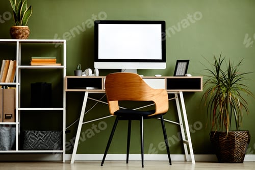 Preview: Green Workplace with Computer Mockup