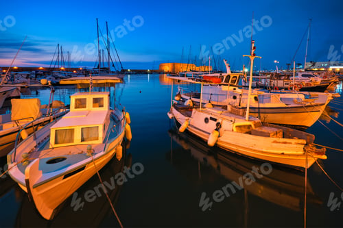 Preview: Venetian Fort in Heraklion and moored fishing boats, Crete Island, Greece
