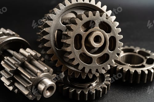 Preview: Gear and cogs wheels, clock mechanism, brass metal engine industrial.