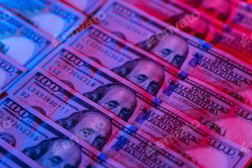 Preview: Money background enlighten by red and blue light