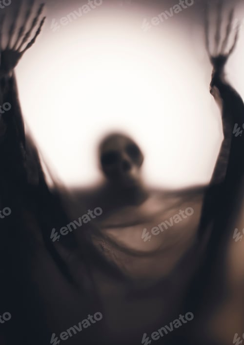 Preview: Shadow blur of horror skeleton. Halloween background.