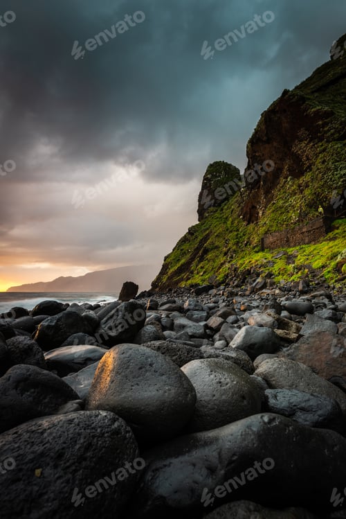 Preview: Ribeira da Janela. Volcanic rock formations standing the Atlantic Ocean ,Madeira Island, Portugal