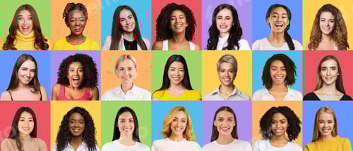 Preview: Composite creative collage of happy diverse multicultural women
