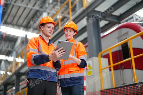 Preview: Specialist Railway Engineer checking the Condition of Trains Railway and Steel Rails