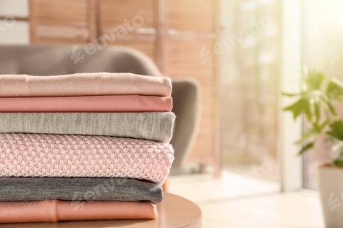 Preview: Stack of clothes on table indoors
