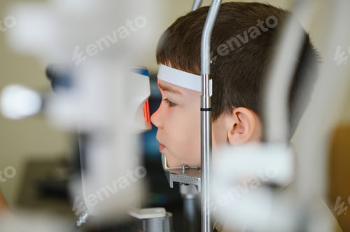 Preview: Child undergoing vision diagnostics with medical equipment in ophthalmology clinic