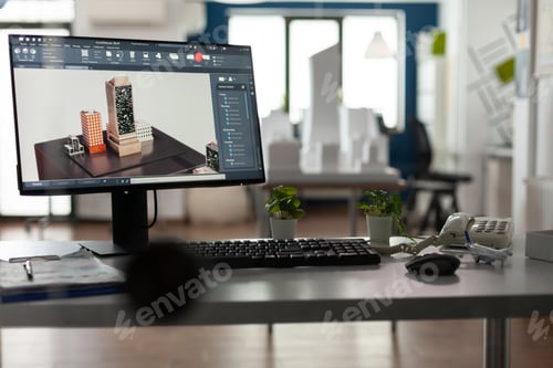 Preview: Empty office for architects with computer on desk