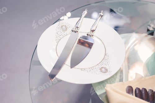 Preview: Silver knife and spatula for cutting wedding cake