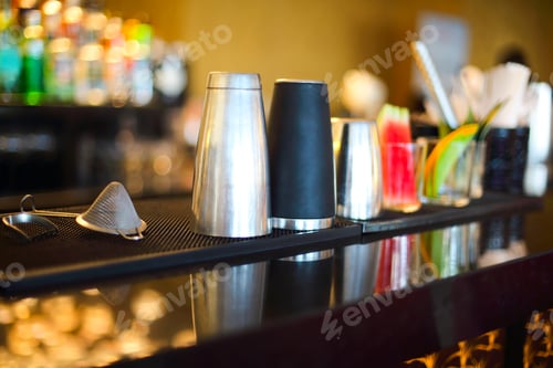 Preview: Bar counter with bottles in blurred background