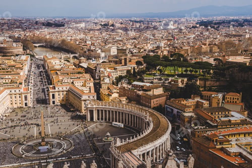 Preview: aerial view of ancient buildings of Vatican, Italy