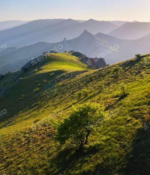 Preview: Spring landscape with a green slope in the mountains