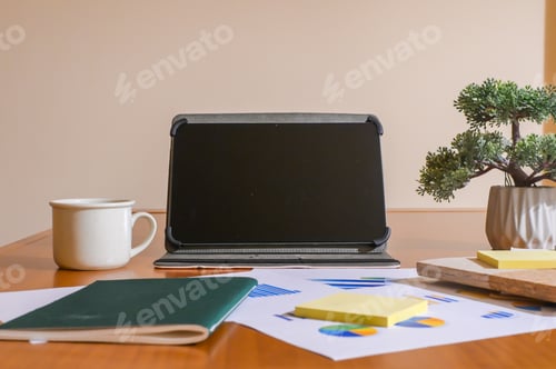 Preview: Modern workspace with tablet and data for productivity