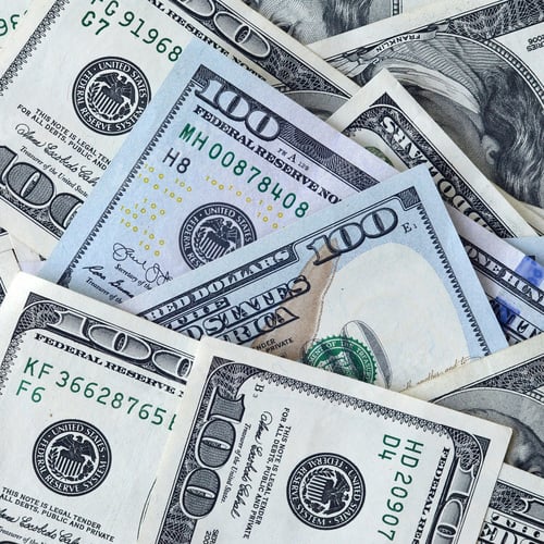 Preview: Abstract backdrop with many hundred dollar bills close up