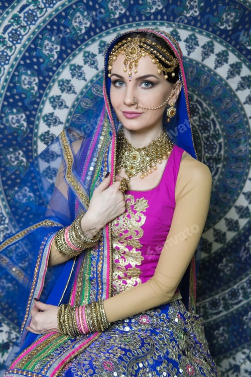 Preview: Woman In Indian Clothes Dancing Belly Dance. Young Beautiful Woman In National Costume Dancing