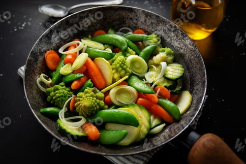 Preview: Vegan vegetables on pan on table