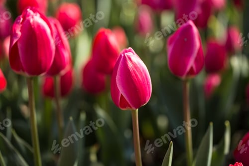 Preview: Red Spring Tulip In A Beautiful Green Garden