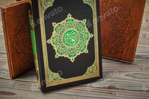 Preview: Koran holy book of Muslims, public item of all muslims on the table , still life