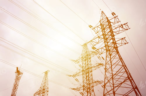 Preview: Towers power lines against a cloudy sky background. Electricity transmission pylons
