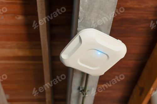 Preview: Wireless router for internet local network at ceiling. Indoor networking technology. WIFI router