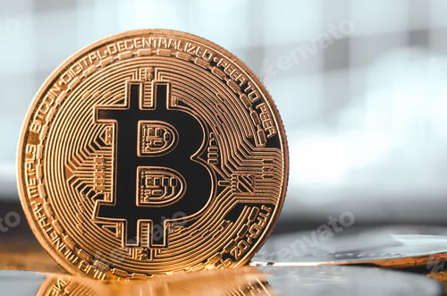 Preview: Close-up of a bitcoin coin, copy space. World cryptocurrency. The financial system of the future