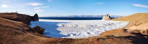Preview: Panoramic view of Khuzhir Bay, Shamanka Rock or Cape Burkhan on Olkhon Island