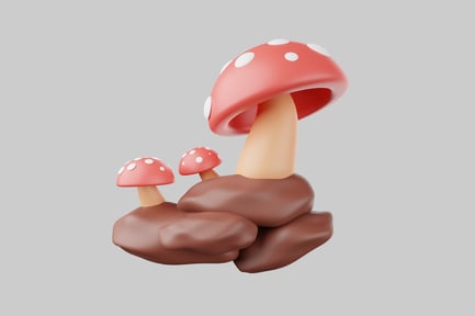 Preview: Cartoon mushroom cluster on rock
