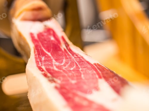Preview: Pork leg. Jamon meat close up