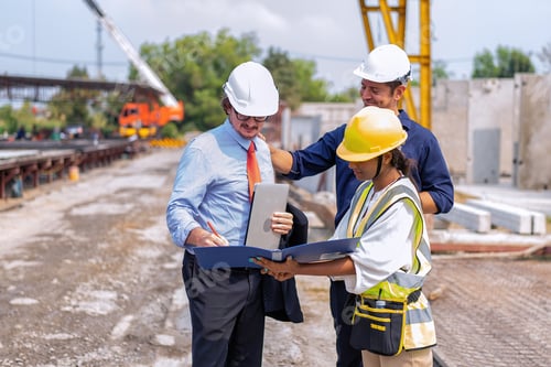 Preview: Site manager walk down with engineer to check precast ready made concrete panel work progress