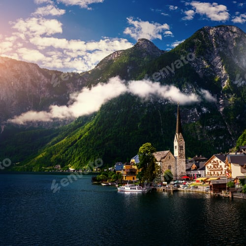 Preview: Beautiful town between the mountains. Austria. Europe.