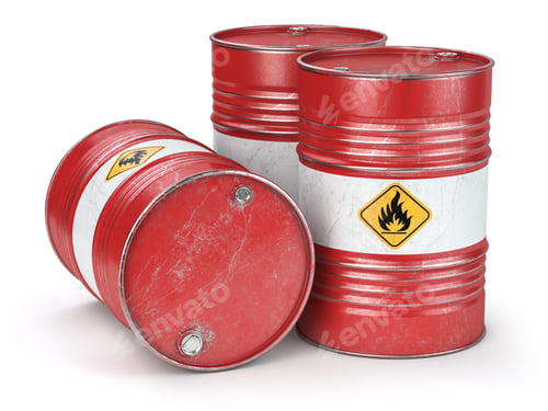 Preview: Red metal oil barrels isolated on white background. Oil, gas and
