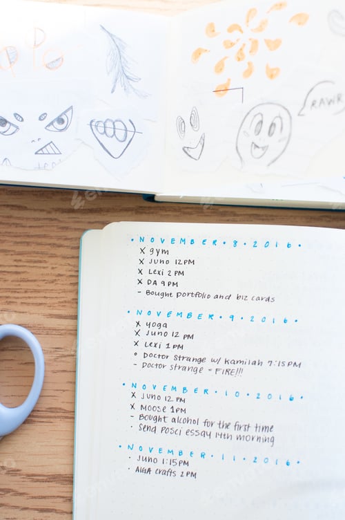Preview: Open Notebook with Doodles and To Do Lists