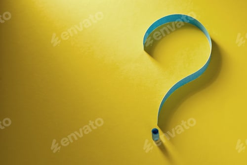 Preview: Question mark of coiled blue paper on yellow