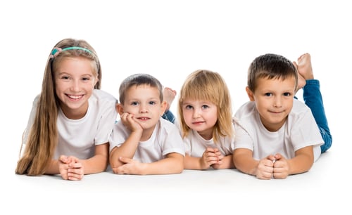 Preview: Happy Children Lying on White Background Smiling