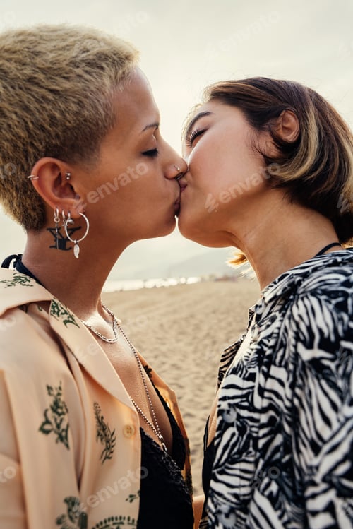 Preview: Beautiful lesbian couple of lovers dating outdoors