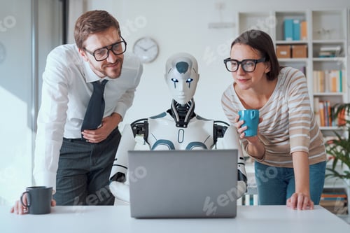 Preview: Business people supervising a robot work