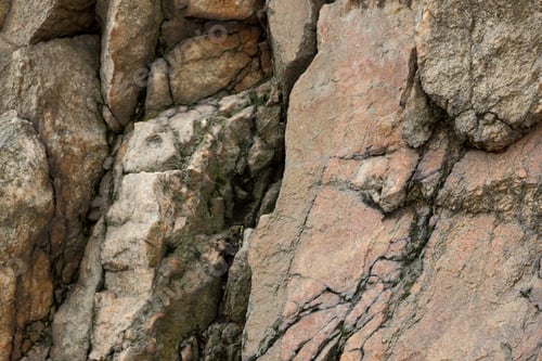 Preview: Granite Rocks With Faults, Background Of Old Stones Destruction Of A Granite Wall, Ecological